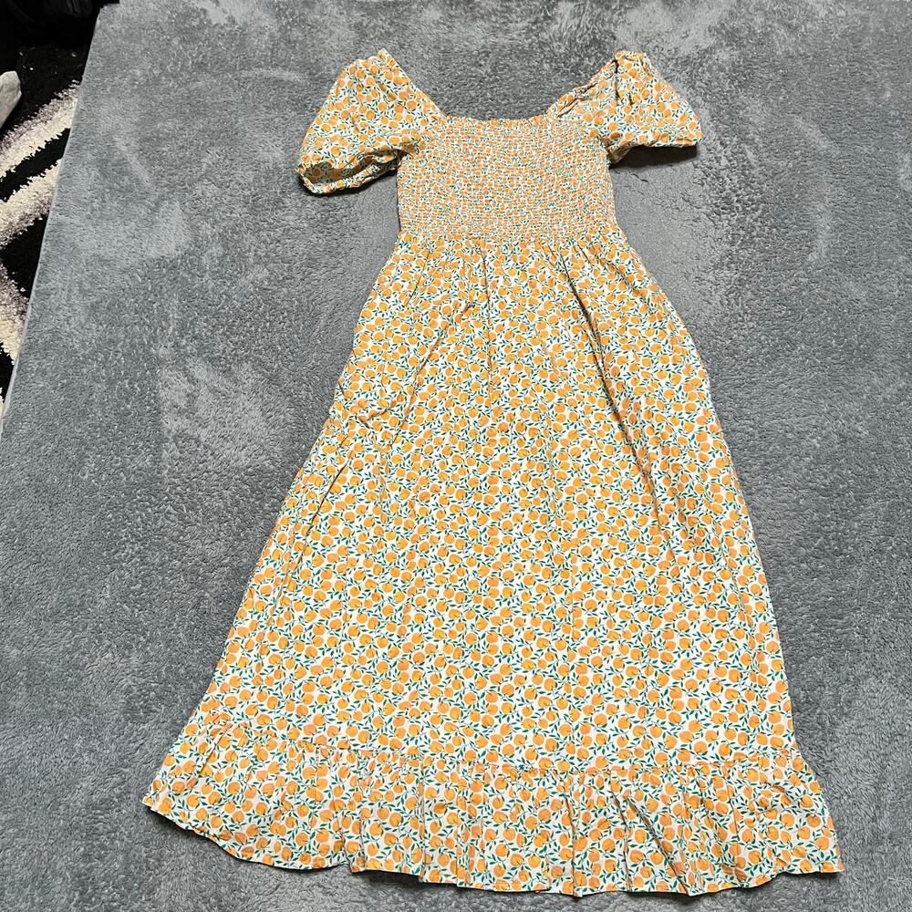 J.Crew Dress Womens XS Peach Orange Smocked Midi Puff Sleeve Prairie